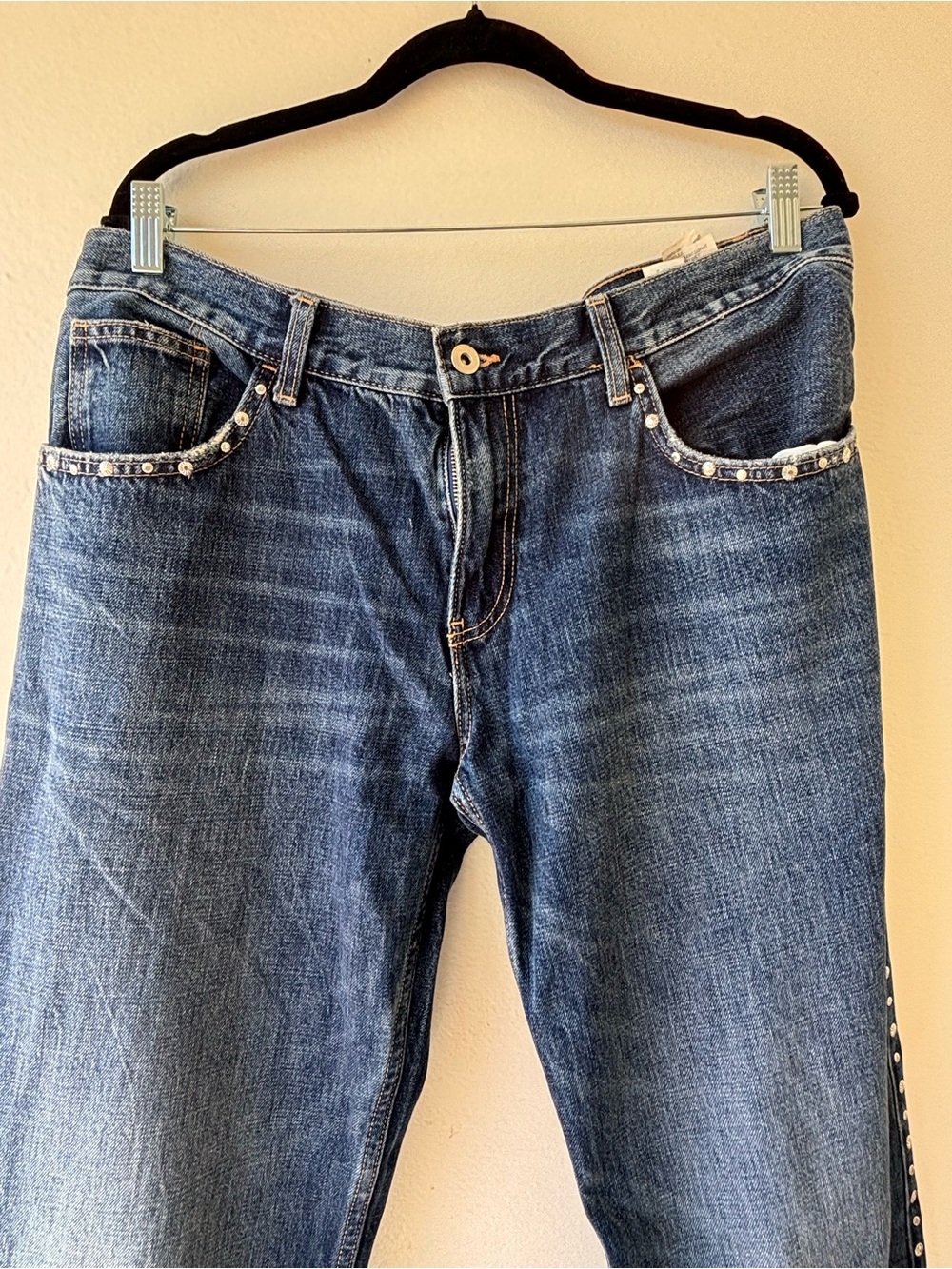 Zara Blue Straight-Leg Jeans with silver studs